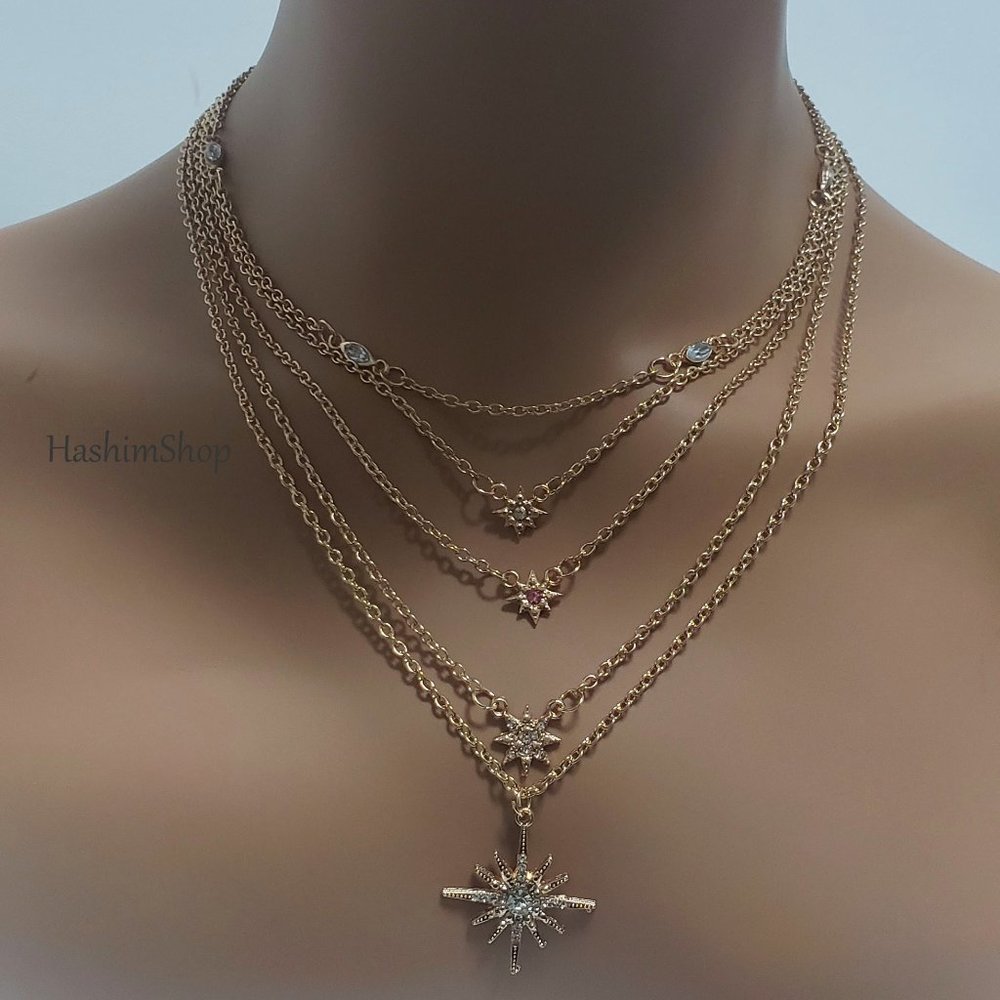 Fashion Jewelry Gold Plated Multilayer Chain Necklace